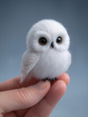 Cute White Owl Sitting on Human Hand