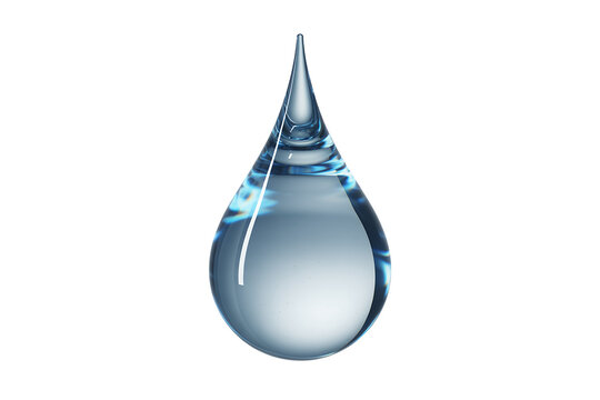 Large single clear blue water drop liquid isolated on a transparent background
