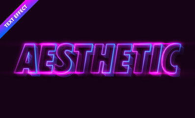 Obraz premium Aesthetic neon text effect with purple blue gradient glow and retro futuristic style