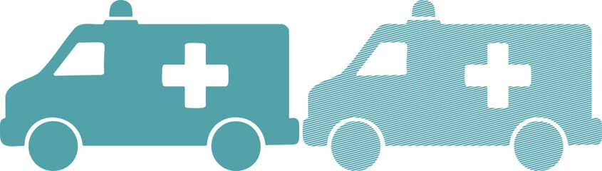 Obraz premium Two teal ambulance with white crosses medical transport