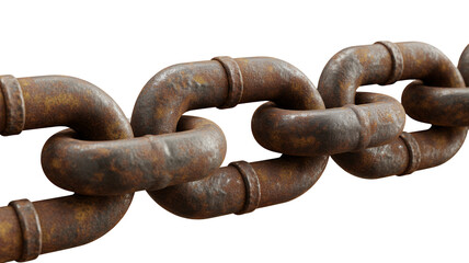 Fototapeta premium Rusty metal chain links on white background isolated on a transparent background