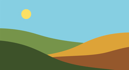 Obraz premium Rolling hills in minimalist style with bright warm lighting on flat illustration for landscape design