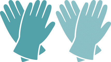 Obraz premium Two teal gloves one solid one striped blue green hand