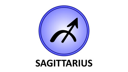 Sagittarius zodiac sign icon blue circle. © agus