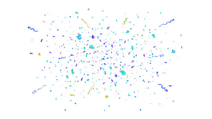 Blue and Purple Confetti Explosion with Golden Streamers Isolated on Transparent Background for Festive Celebration Design
