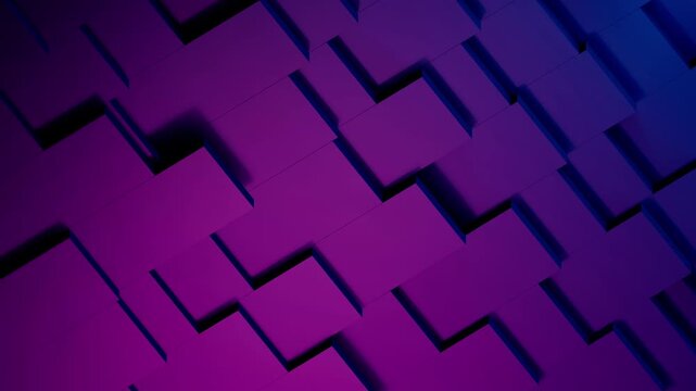 Animated Neon Purple Blocks Slide Seamlessly Across Multilayered Backgrounds With Shadows And Highlights