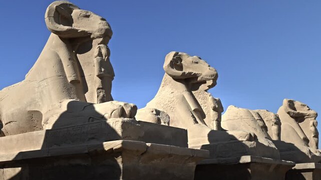Located at the Karnak Temple Complex in Luxor, Egypt, this clip features a row of criosphinxes&mdash;statues with the body of a lion and the head of a ram.