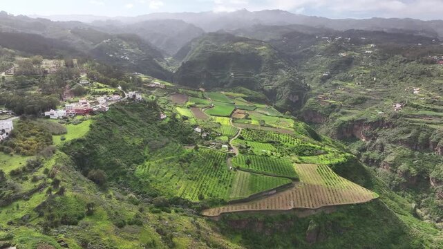 Aerial view of Barranco de Teror, Gran Canaria, Canary Islands, Spain