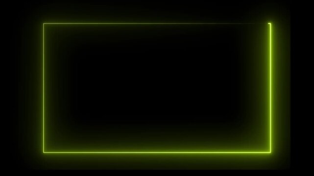 Neon Rectangle Picture Frame Icon Animation Glowing yellow Color neon box round shape screen rotation border frame effect seamless footage smooth line wallpaper on black background