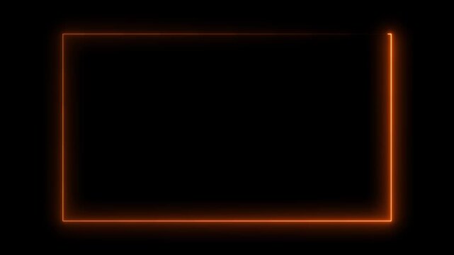 Neon Rectangle Picture Frame Icon Animation Glowing orange Color neon box round shape screen rotation border frame effect seamless footage smooth line wallpaper on black background