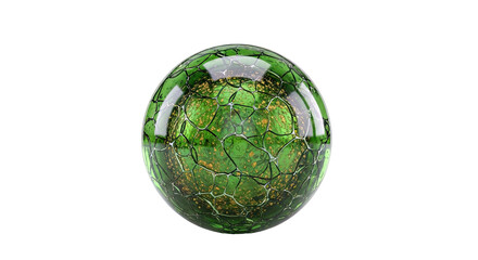 Green Orb with Cracked Glass Texture and Golden Inclusions