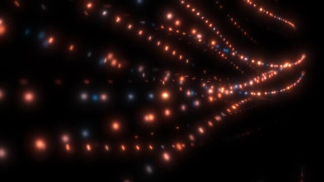 Red and Blue Data Flow Tenticle Particles Glowing on Black Background Weaving Organically. Information Digital Technology Visualization for Business Presentations and videos about AI, computing.