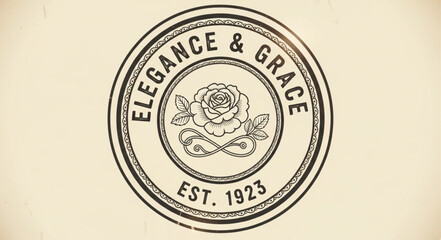 Elegant vintage emblem featuring a rose and the words Elegance and Grace.
