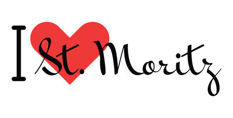 I love St. Moritz, city of Switzerland. Hand drawn letters with red heart. Vector illustration lettering, modern design © SolaruS