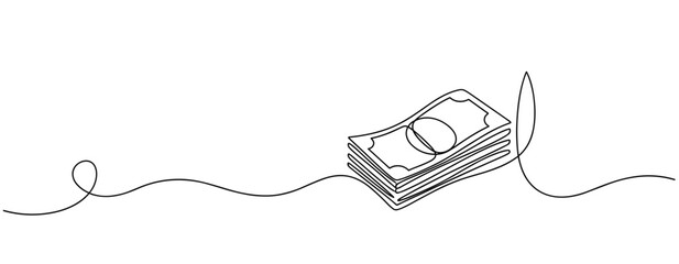 Obraz premium Continuous line drawing of money and computer mouse symbolizing online transactions. No editable stroke