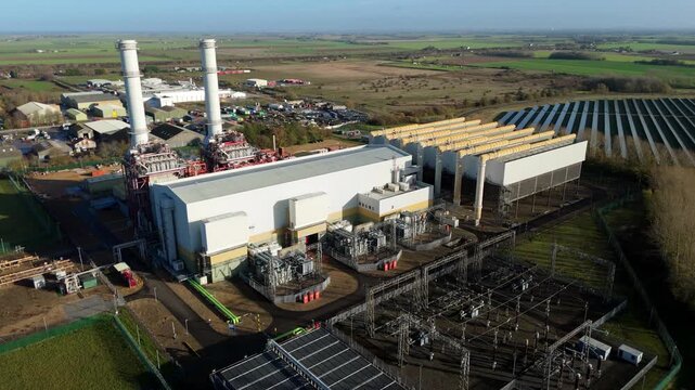 High Altitude Aerial View Of Sutton Bridge Gas Fired Power Station And Energy Production Infrastructure In Lincolnshire England