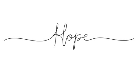 Obraz premium Elegant calligraphy of the word hope in black ink on white background. No editable strokes
