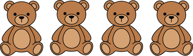 Minimal hand-drawn teddy bear vector illustration set showing cute cartoon bears sitting upright in clean line art style © Creative Rayhan