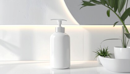 Fototapeta premium Luxury Blank Body Wash Packaging Mockup in Bathroom Setting