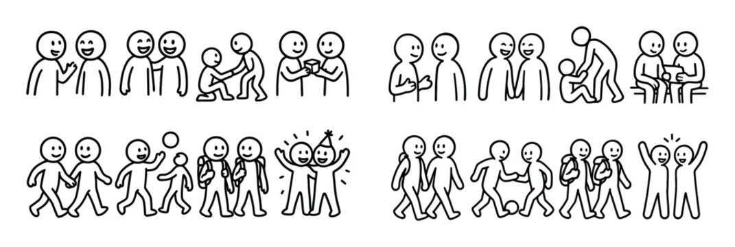 People icons with handshake hug group outline