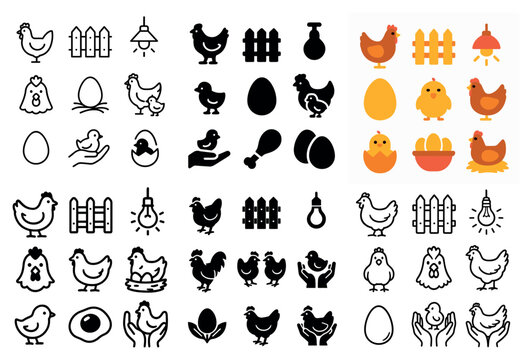 Farm icons with chicken egg chick minimal