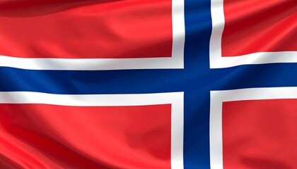Red flag with indigo blue Nordic cross outlined in white representing Norway.