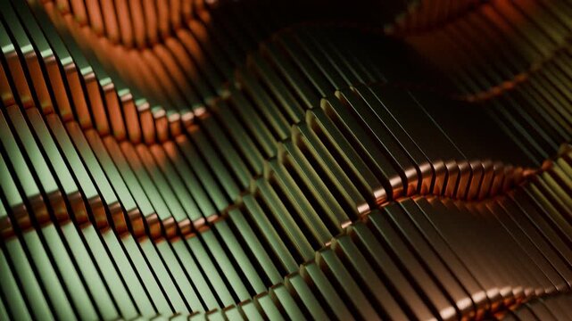 Industrial Inspired Metallic Fins In Rhythmic Undulating Pattern With High Contrast Lighting