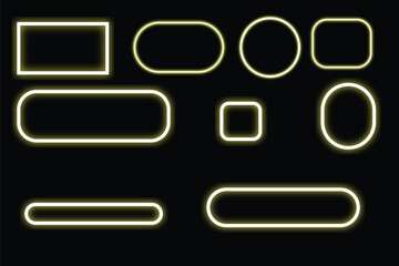Neon Glowing Rounded Rectangle and Circle Frame Set with Yellow Light Effect on Dark Background