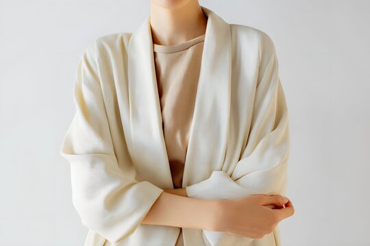 Elegant dolman jacket exudes softness and sophistication in pure minimalist grace.