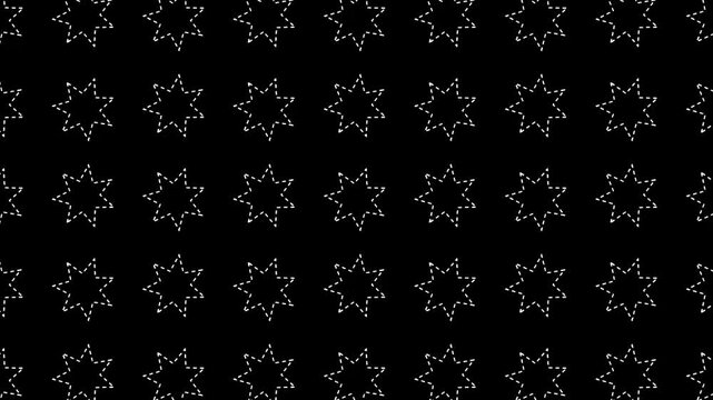 Seamless loop of white stars pattern on black background, minimalist animation