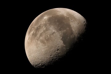 Fototapeta premium Bright moon with craters visible in night sky on a smooth surface.