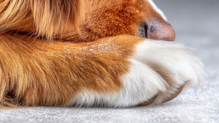 Close-up macro of a dog's wet paw and nose prints on a smooth, textured surface