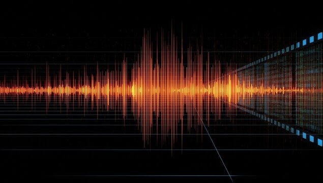 Holographic Digital Soundwave and Film Strip Abstract
