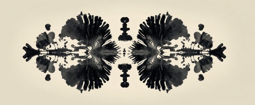 The symmetrical rorschach-like ink patterns create matching reflective shapes and twin visuals