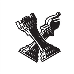 Chess Rook and Chess Bishop vector illustration Black and White Vector Illustration © Mun
