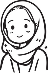 Obraz premium Smiling Muslim girl in hijab black and white vector illustration