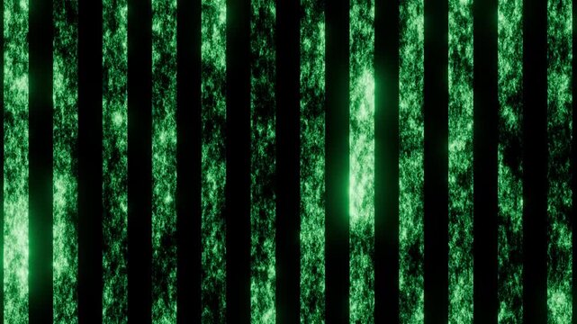 Flickering Smoky Visuals. Vertical Green Bars With Smoky Textures And Glitch Effects In Cyberpunk Themed Loop