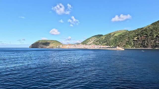 View on Faial island and Horta port town, Azores, Portugal