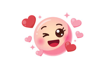 Cartoon face with hearts on white background pink smiling isolated on a transparent background