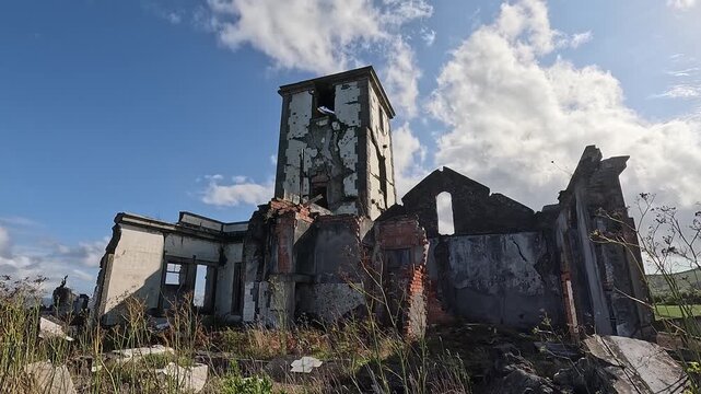 Ruins of Farol da Ribeirinha lighthouse, Faial Island, Azores, Portugal