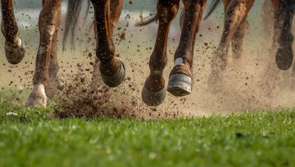 Fototapeta premium Horse Hooves Galloping on Dirt and Turf 