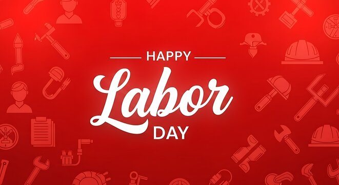 Happy labour day celebration background with tools and workers icons