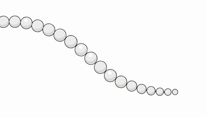 Obraz premium White pearls form elegant curved line on clean background. Smooth round polished beads create beautiful gradient, white pearls diminishing in size. Decorative white pearls perfect for luxury fashion,