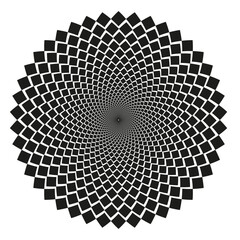 Fototapeta premium Squareness spiraling Vector. Geometrical vortices patterns. Abstracted sunflowers symbols. Monochrome opticals illusions.