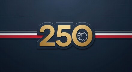 American 250 years anniversary emblem featuring bald eagle head profile and red white blue stripes. Professional patriotic symbol for USA semi-quincentennial branding and commercial marketing.