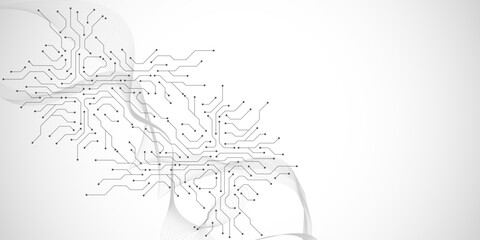 Circuit board digital abstract background. Motherboard technology texture design. AI semiconductor and computer processor on tech bg. Vector illustration