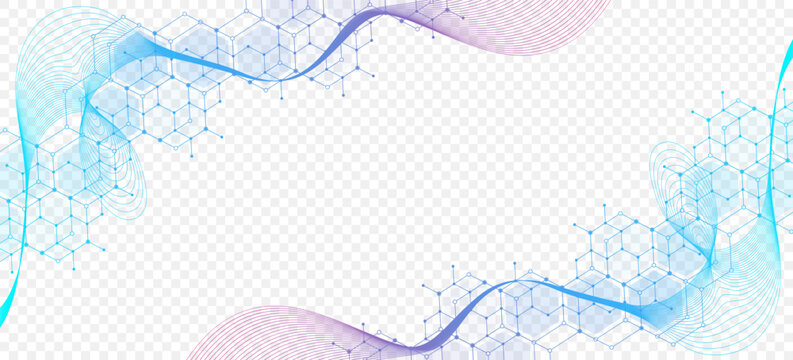 Health care abstract background with hexagons, lines and dots. Medical innovation banner template concept. Biology and pharmaceutical technology background. illustration.
