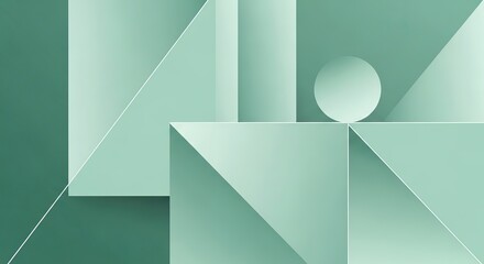 Abstract Geometric Composition, Minimalist Design, Green Tones, Shapes and Forms