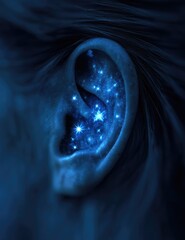 Close-up ear, glowing cosmic dust