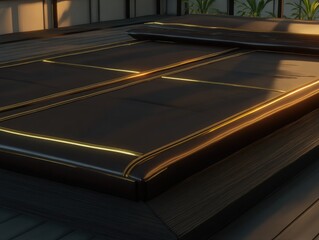 Wooden Deck with Golden Accents.